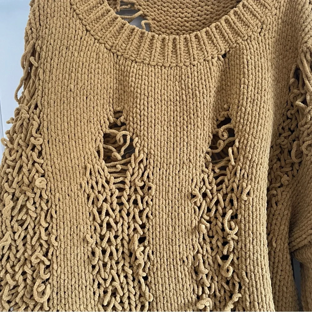 Love Marks Distressed Cold Shoulder Sweater in Mustard Yellow Size Small